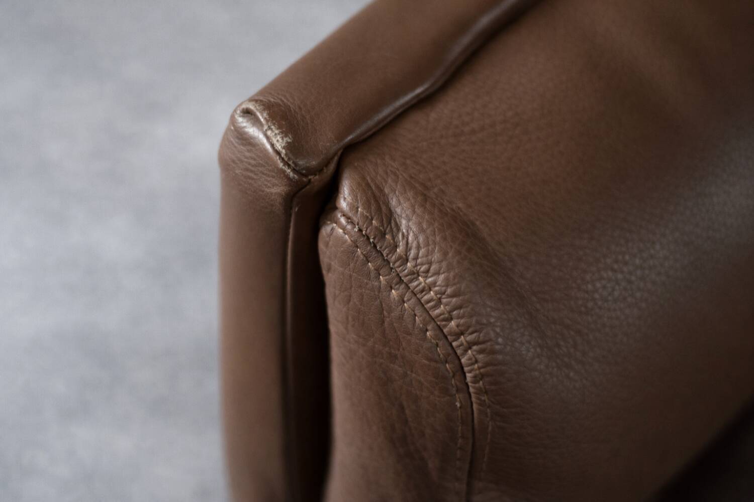 Vintage Mid-Century Danish Modern Brown Leather Swivel Chair and Ottoman