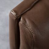 Vintage Mid-Century Danish Modern Brown Leather Swivel Chair and Ottoman