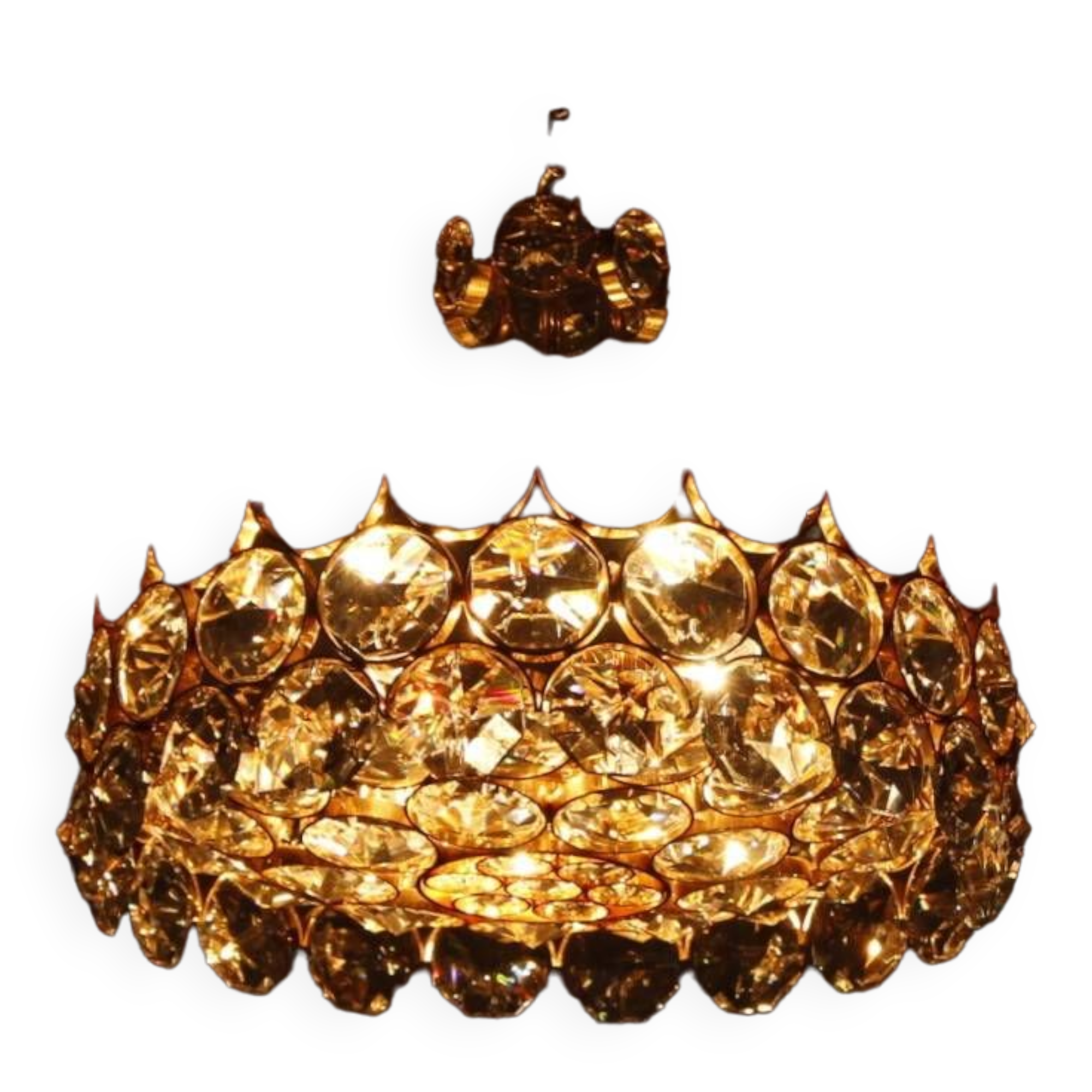 1970s Palwa Chandelier, gold plate and faceted crystals
