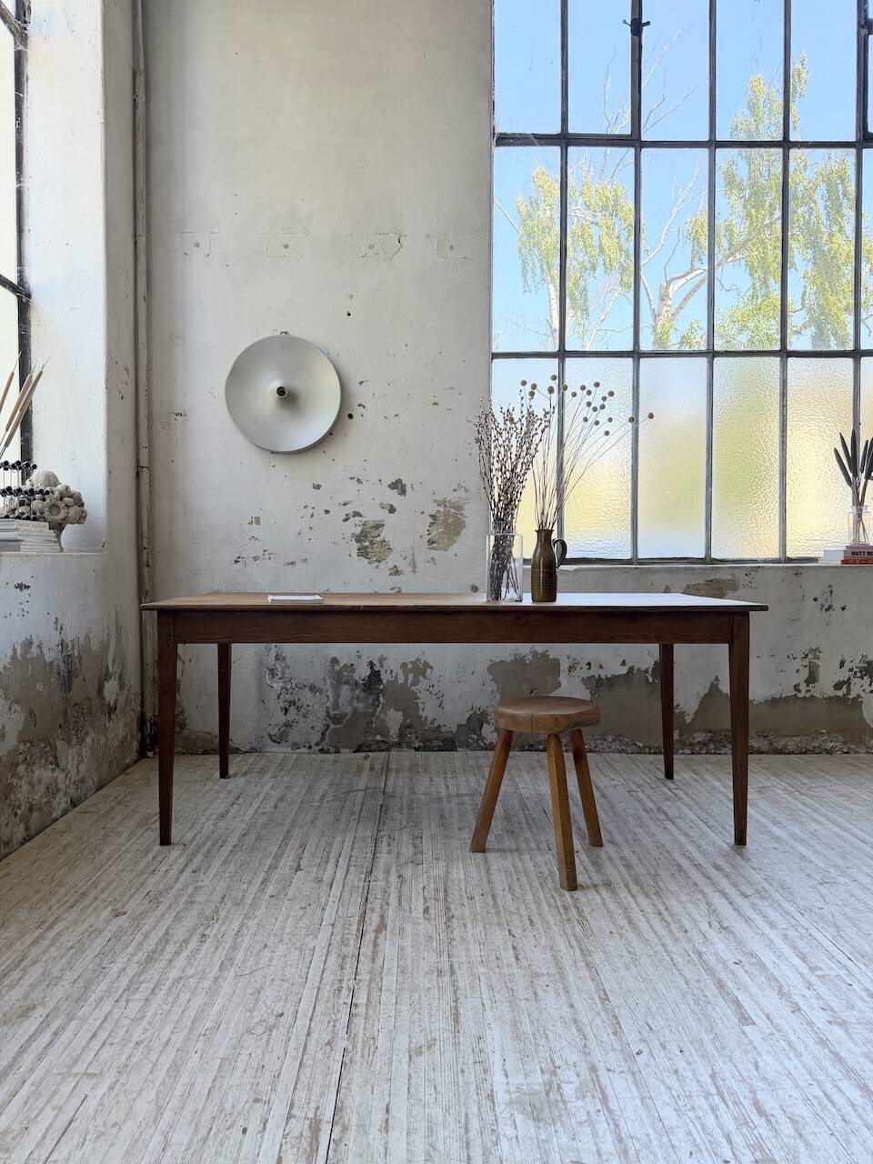 Table de ferme chêne pieds fuseaux 1950