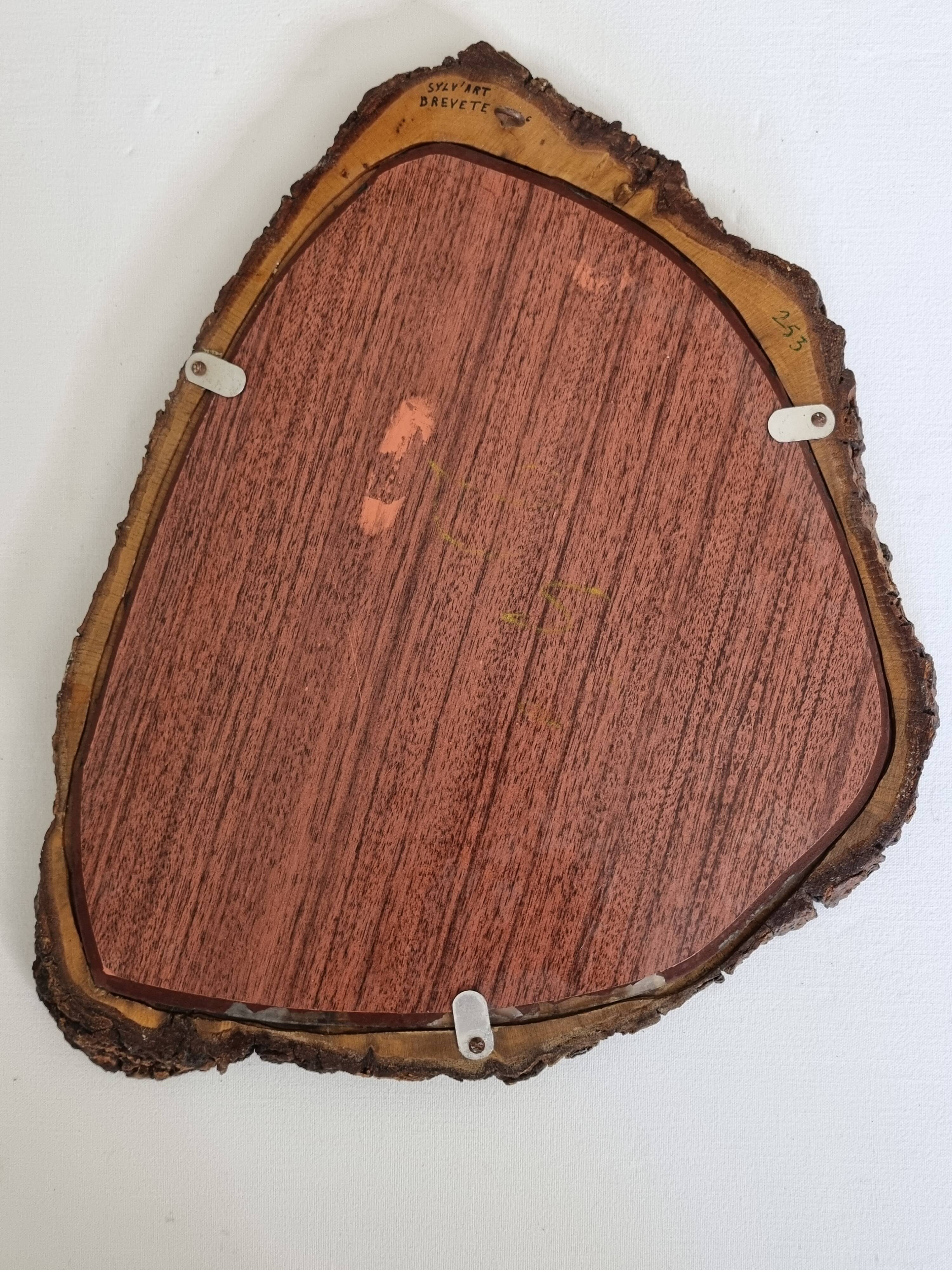 Vintage mirror with live edges in burl wood, signed, 1970s, 36 cm