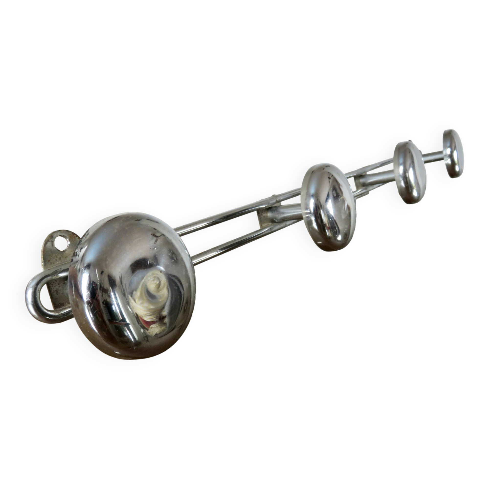 Chrome metal wall coat rack with 4 hooks, 57cm, 1970, vintage