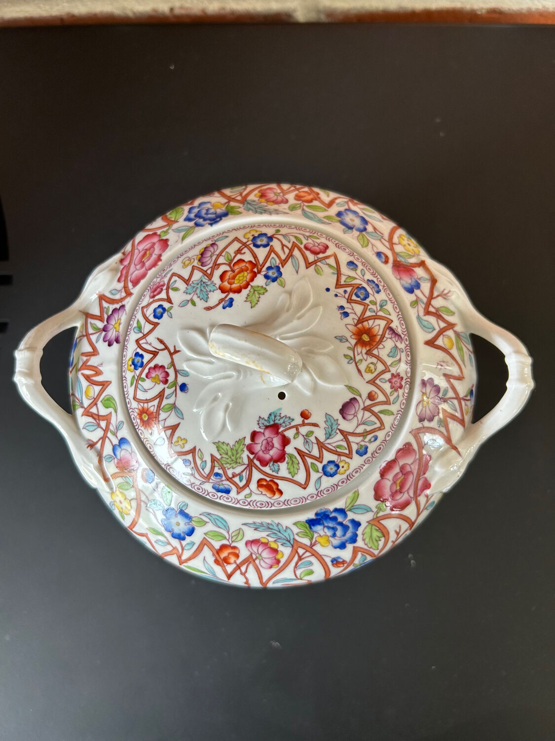 Polychrome sugar bowl Creil and Montereau