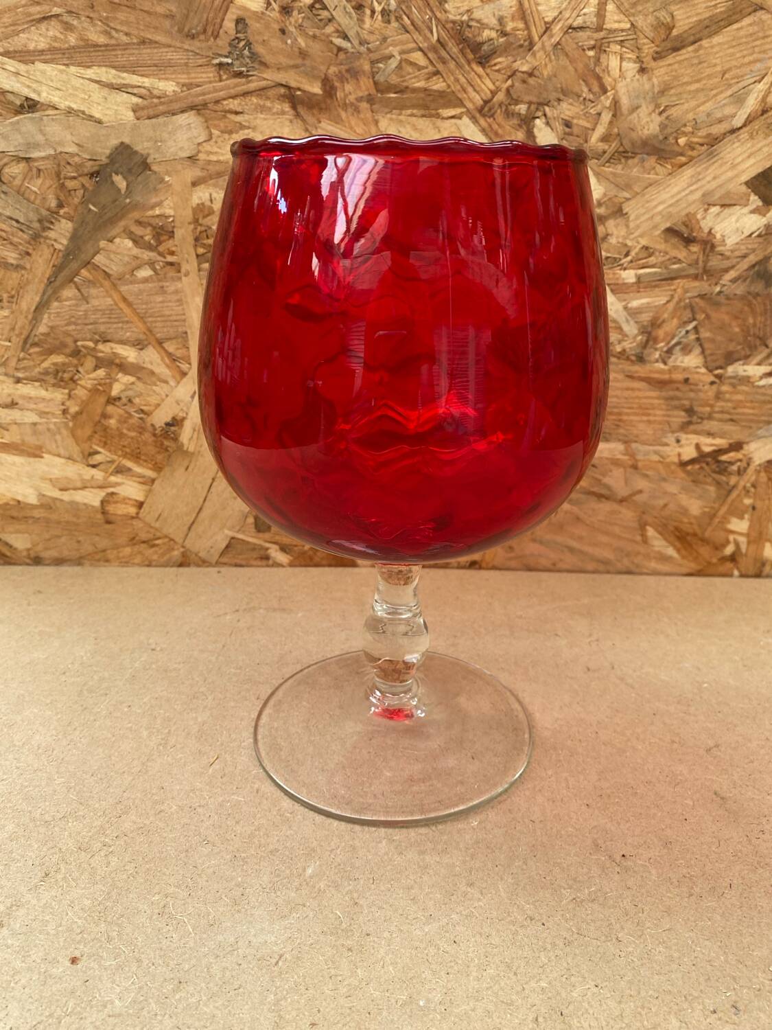 Antique empoli red & clear glass footed vase vintage