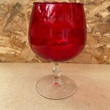 Antique empoli red & clear glass footed vase vintage