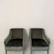 Pair Lounge Chairs in green velvet and lacquered wood, France, 1950