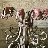 Lustre vintage en fer forgé polychrome