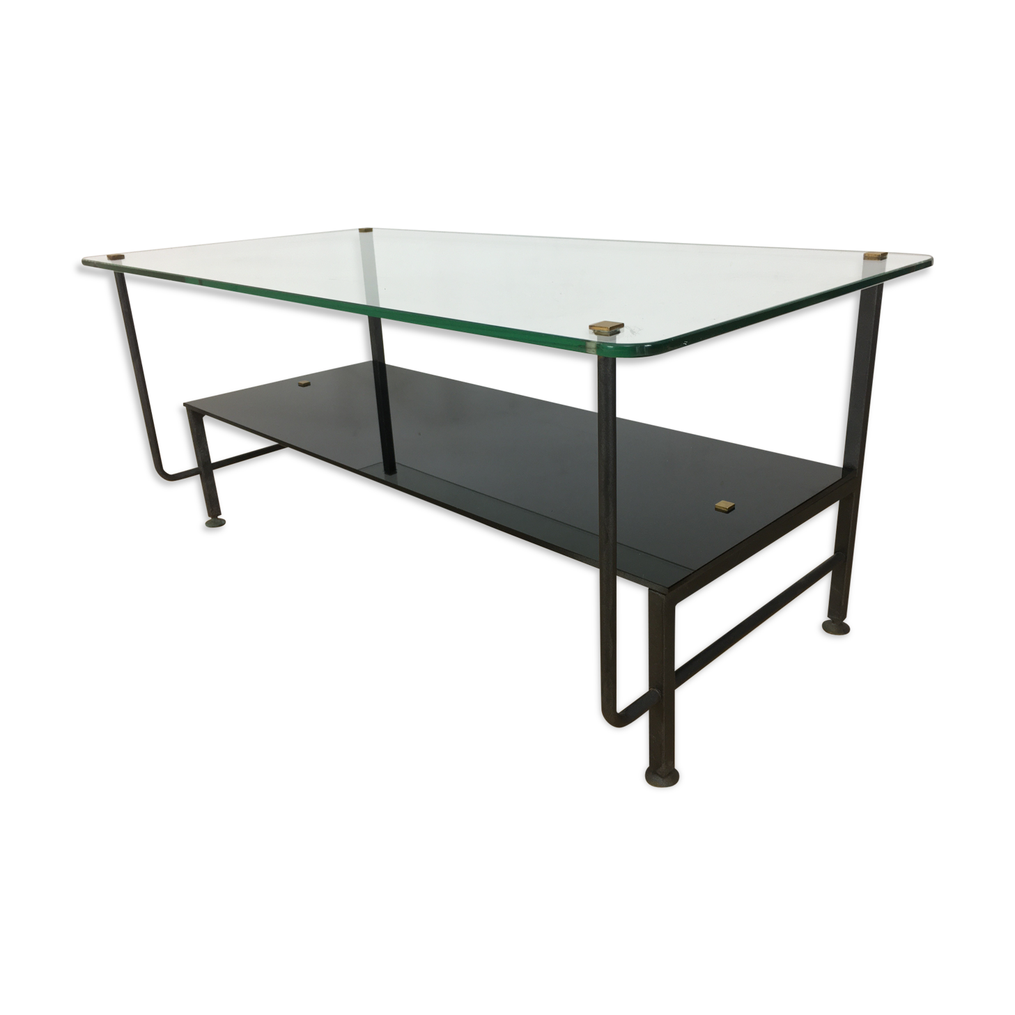 Table basse asymétrique années 50, verre et métal