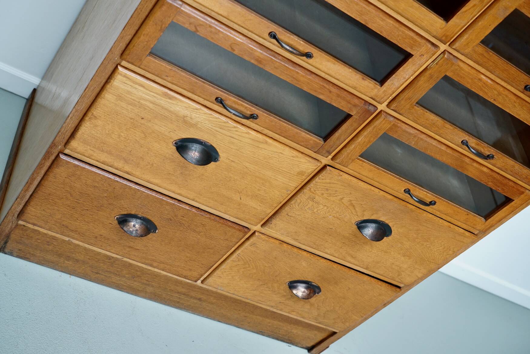 English Haberdashery Shop Cabinet with Glass Fronted Drawers, Circa 1930s