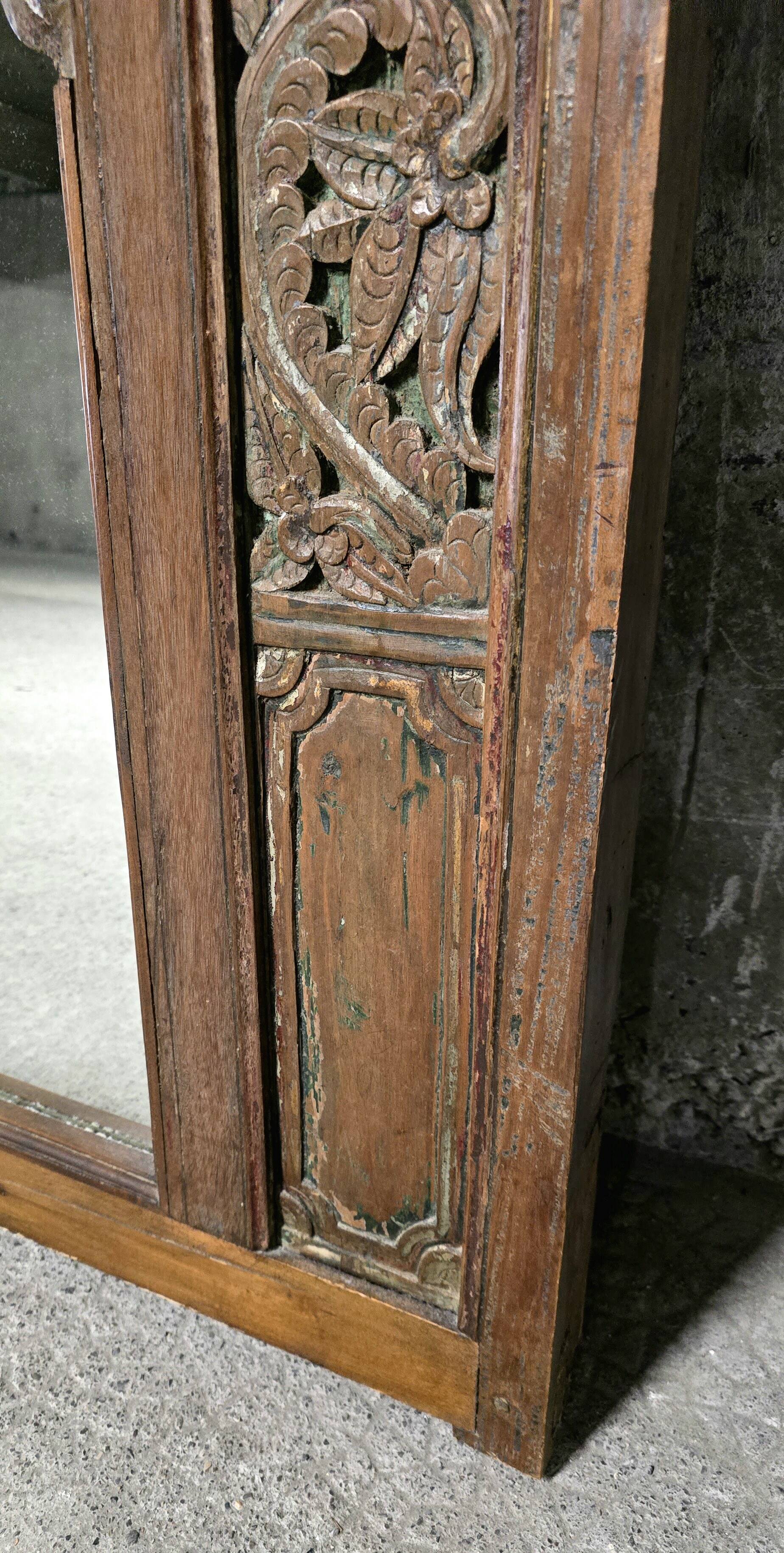 Large mirror - Indian carved wooden headboard