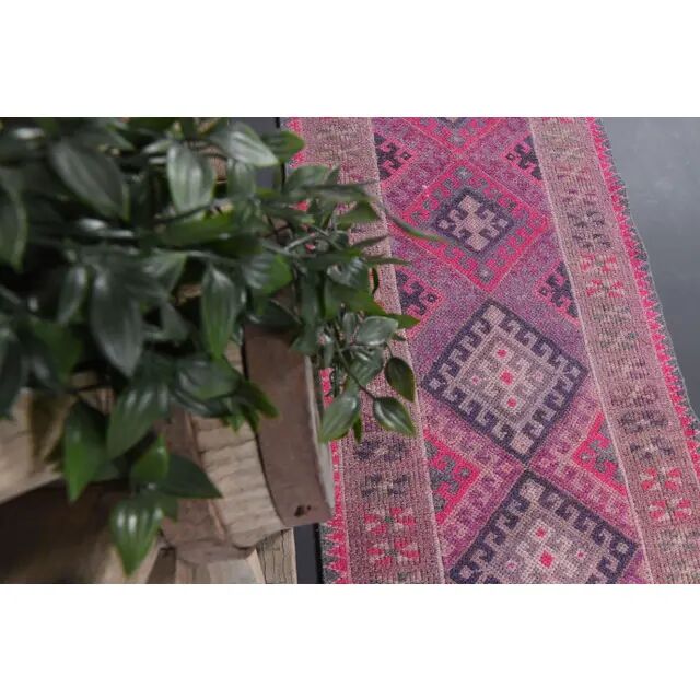 1970s vintage Turkish Oushak diamond wool runner