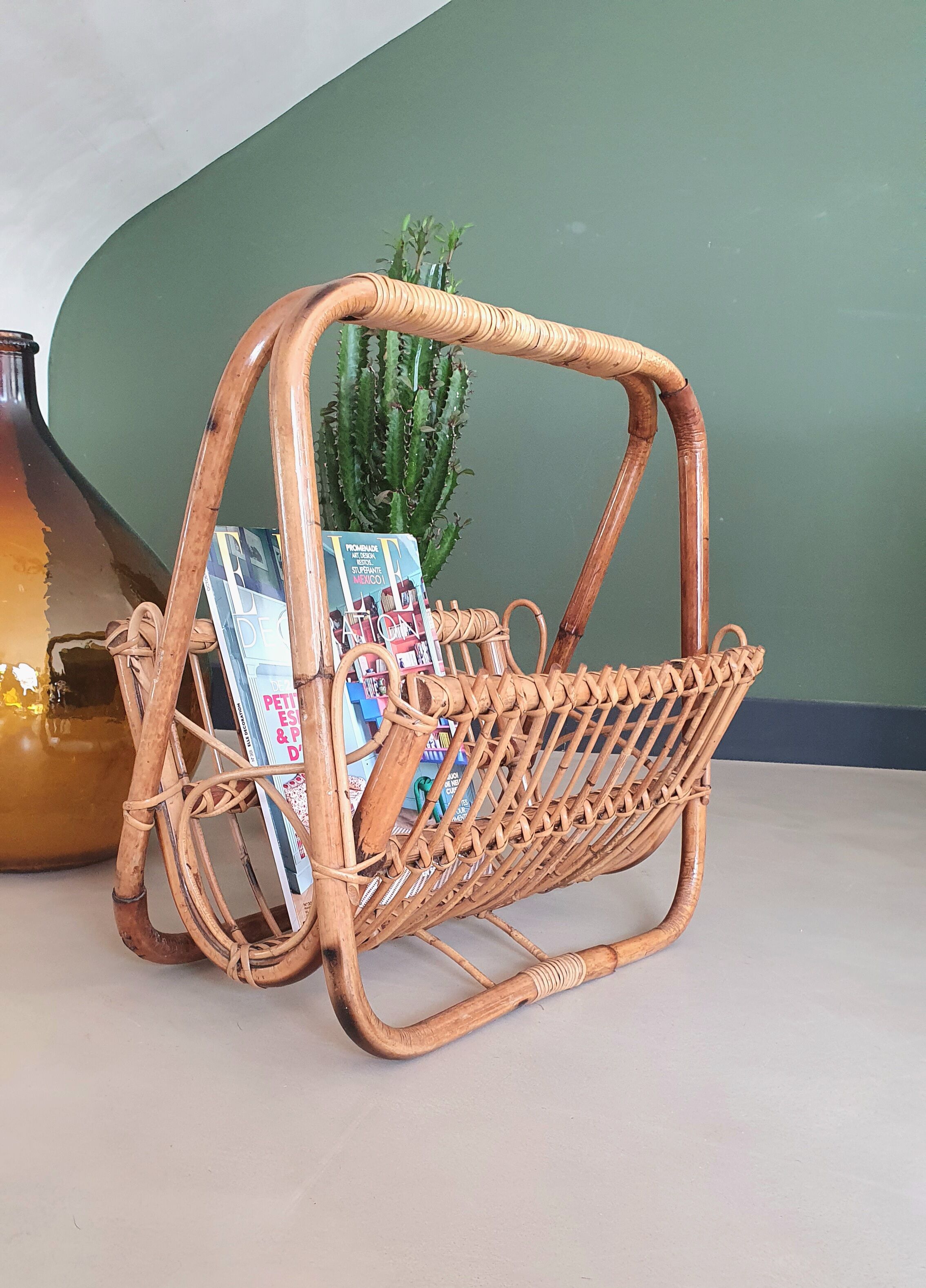 Rattan magazine holder, 1960
