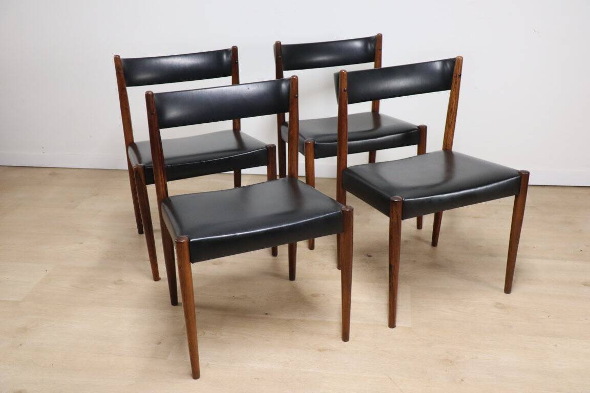 Set of 4 Scandinavian Danish chairs in rosewood and skai, 1960