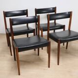Série de 4 chaises scandinave Danemark en palissandre et skaï, 1960