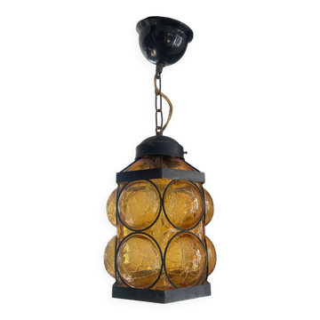 Amber glass and wrought iron suspension from the 1960s.