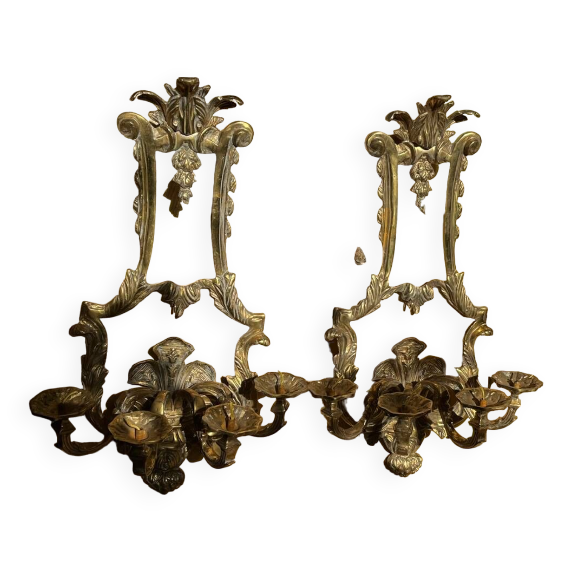 Pair of LXV style gilt bronze wall lights