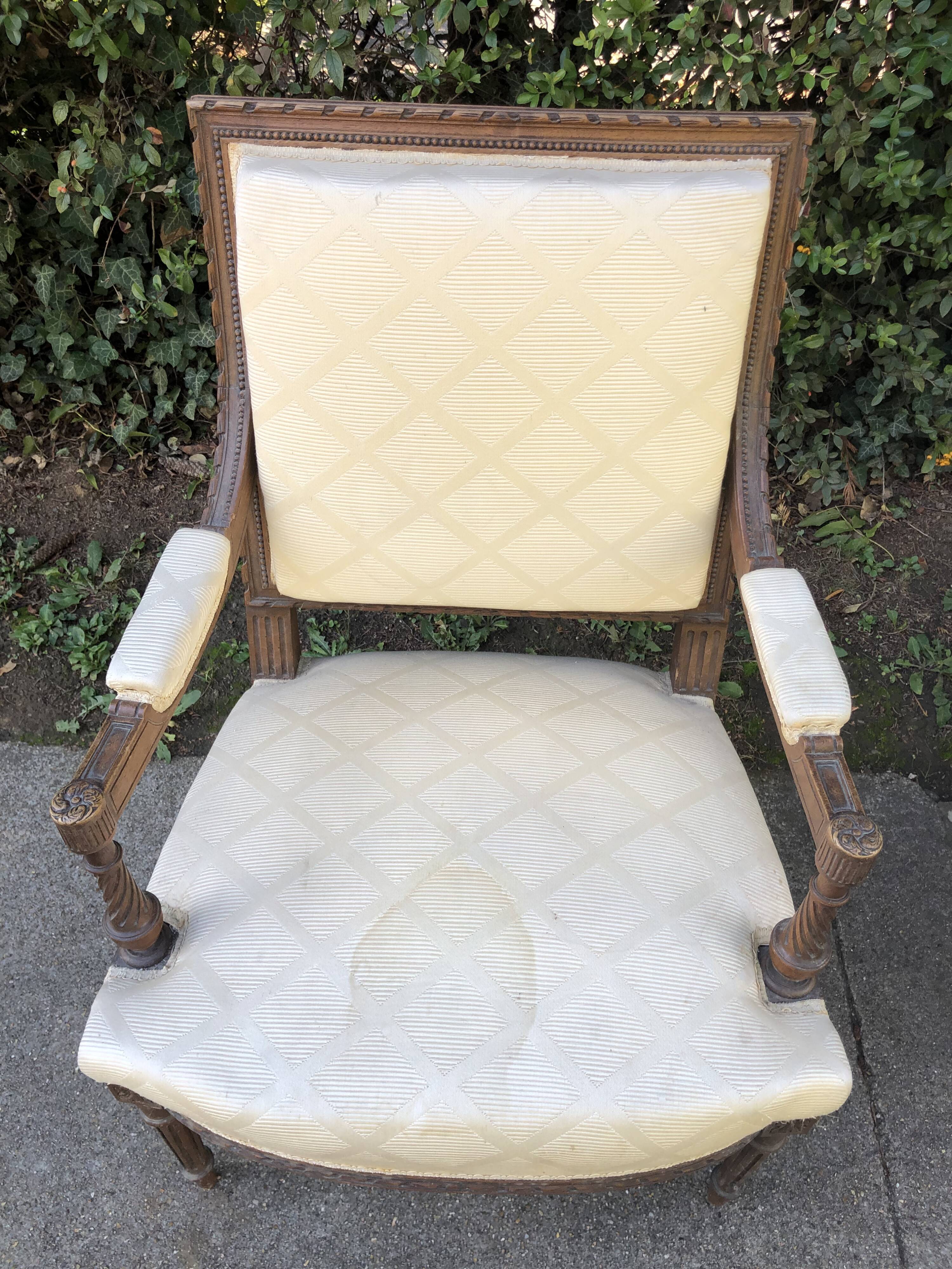 Pair of Louis XVI style armchairs solid walnut