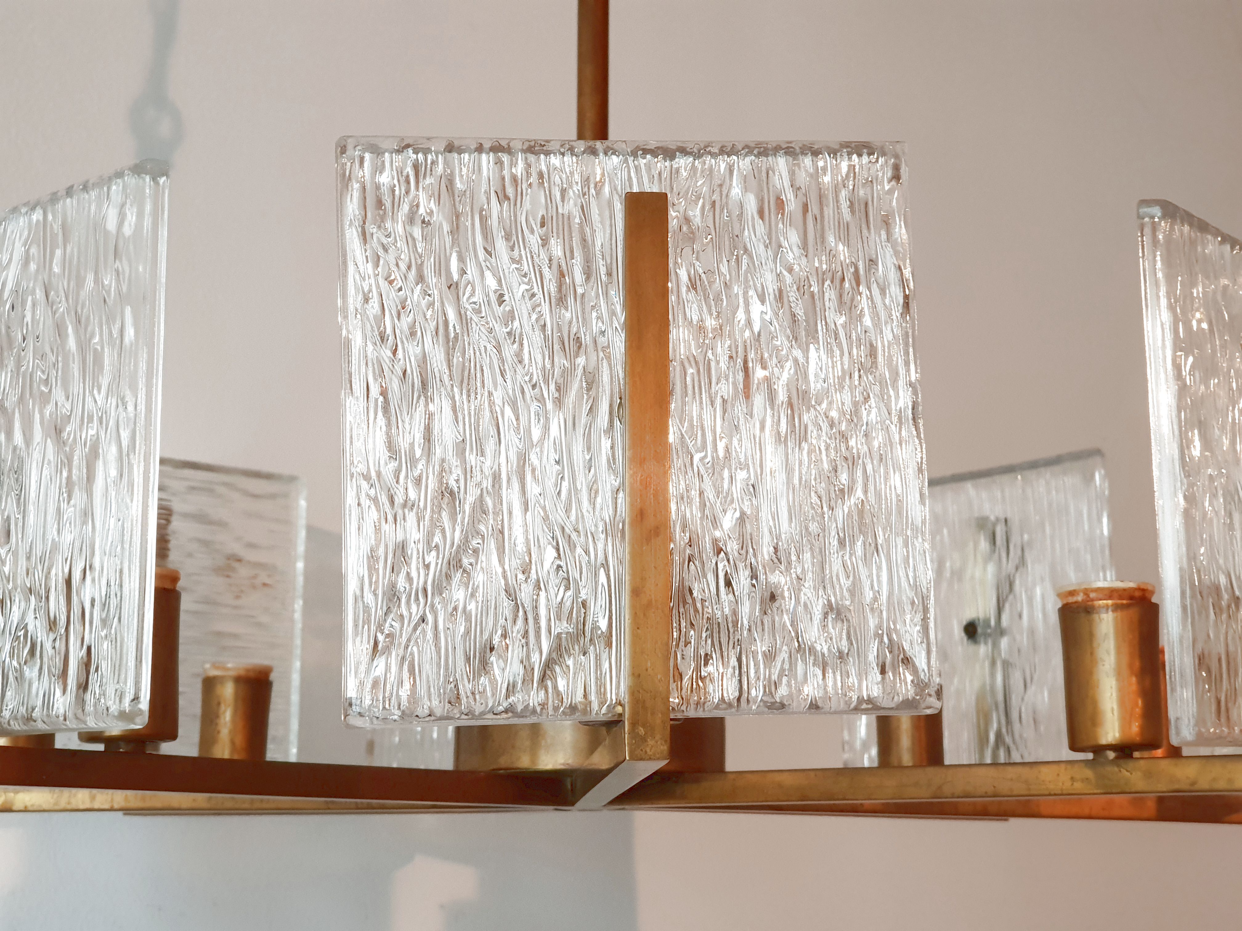 1960 vintage brass chandelier - glass