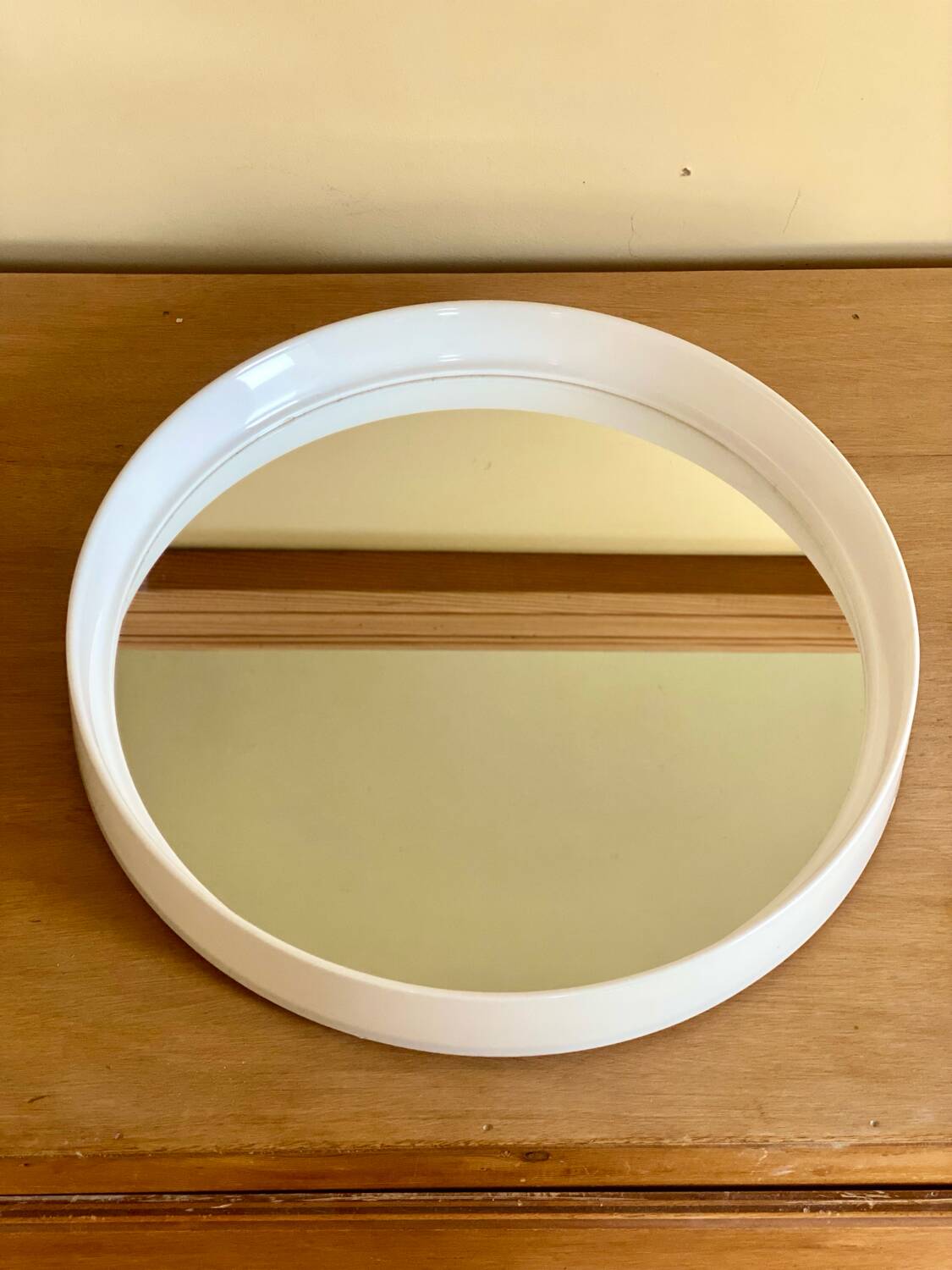 Vintage Belgian white round mirror