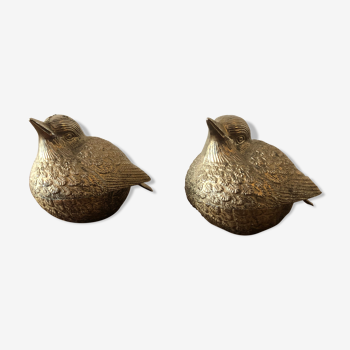 Salt and pepper shaker in silver metal, sparrows