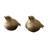 Salt and pepper shaker in silver metal, sparrows