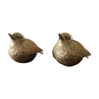 Salt and pepper shaker in silver metal, sparrows