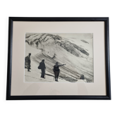 Vintage silver print of an alpine glacier and mountaineers, framed, 53x43 cm