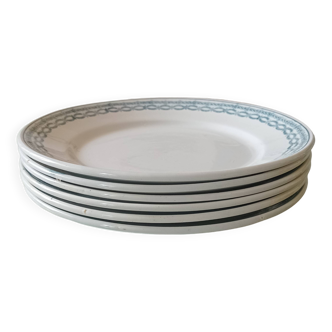 Lot de 6 Assiettes Anciennes Saint-Amand en Terre de Fer – Décor Bleu