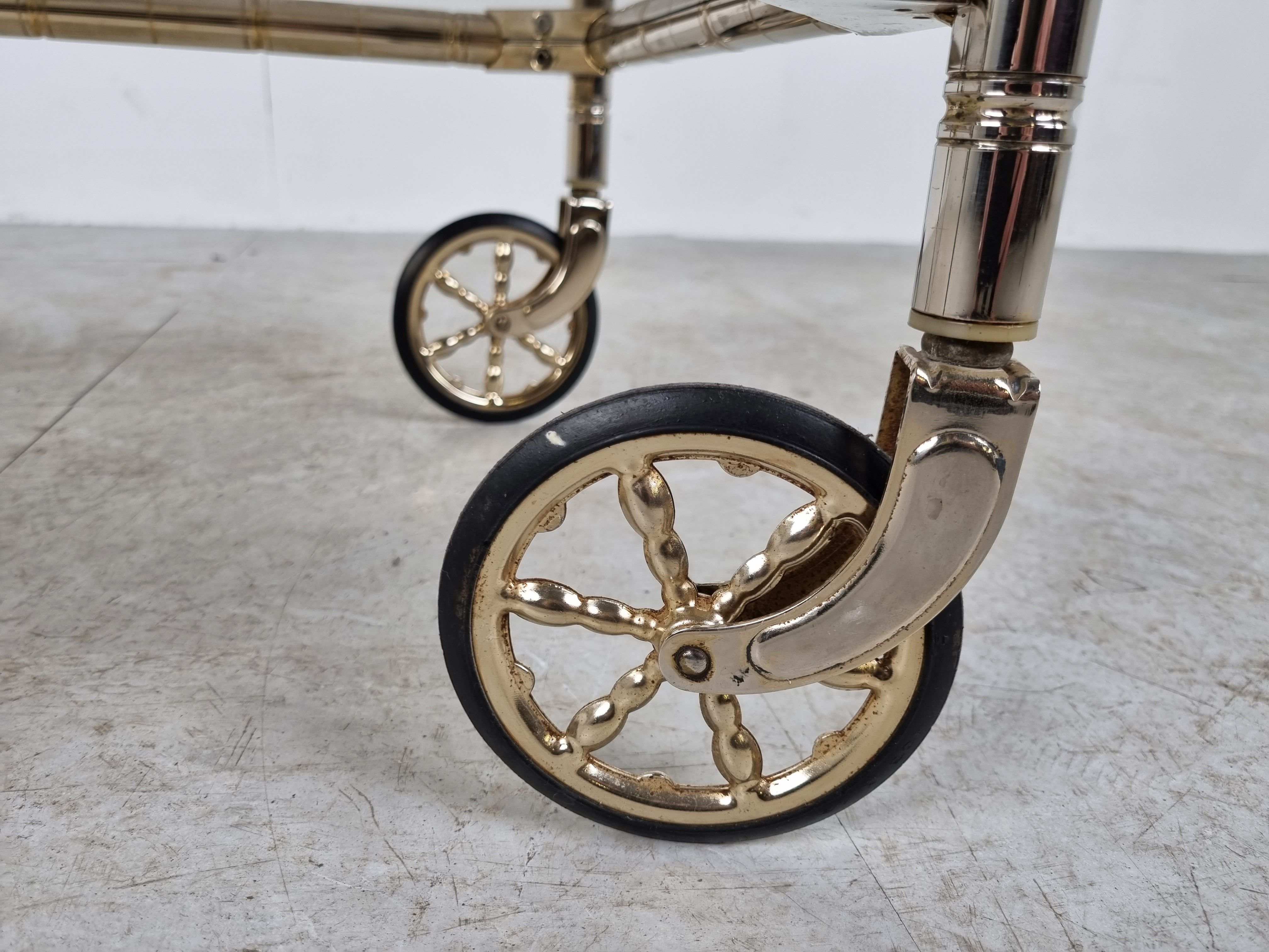 Chromed faux bamboo bar cart, Orsenigo Italy, 1970s