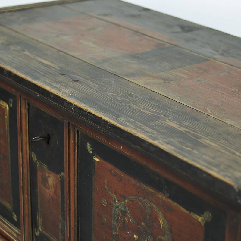 Very large painted folk art rustic farmhouse bridal chest / dresser