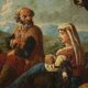Old painting of a landscape with shepherds, oil on canvas, 17th century.