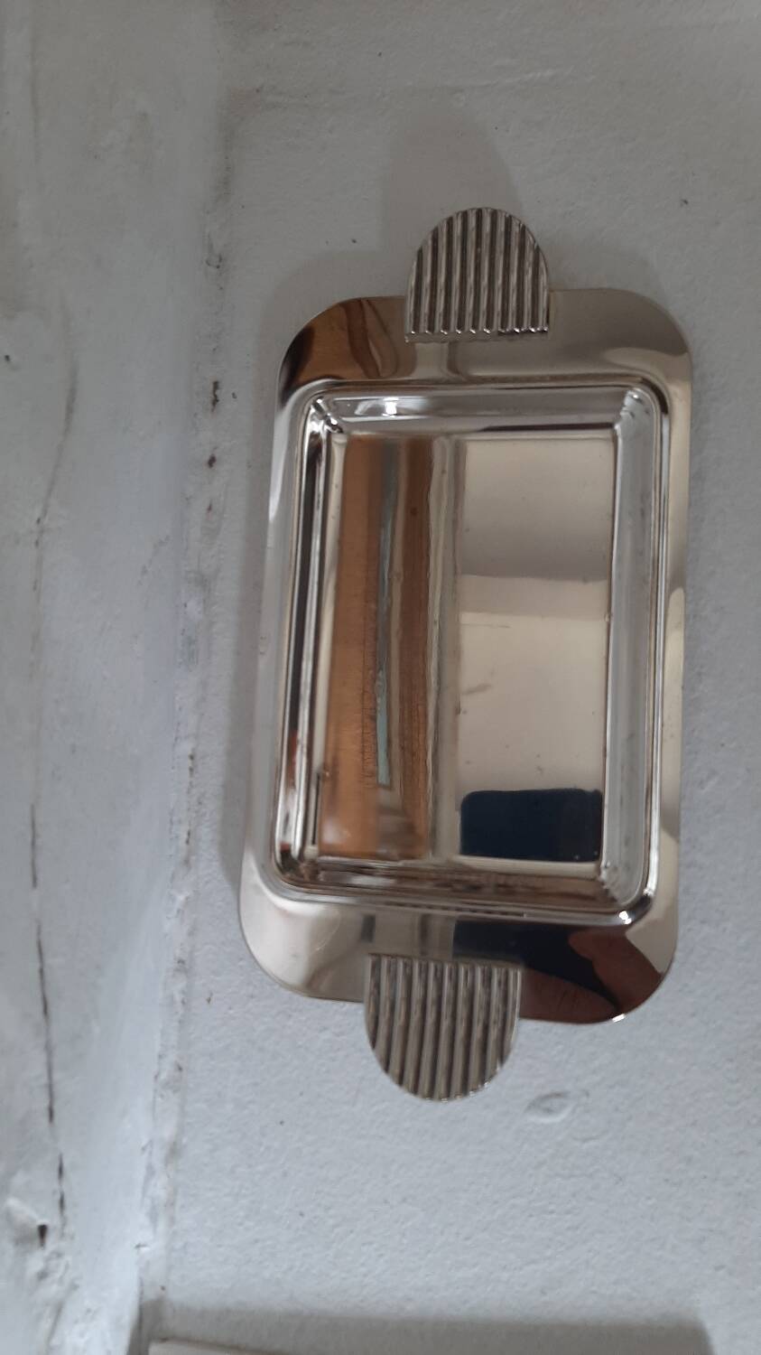 Silver metal butter dish