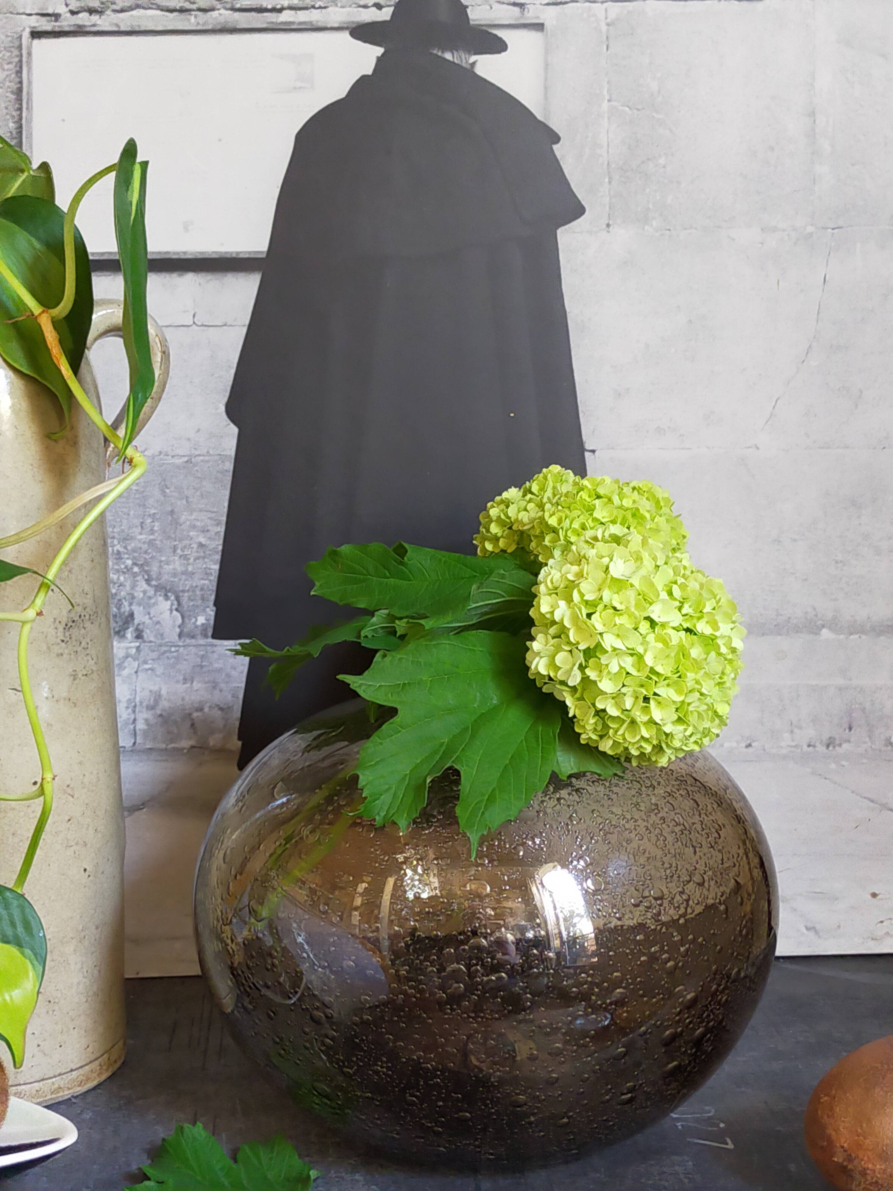 Vintage bubble-blown glass ball vase from riom france