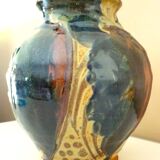 Ceramic vase, glazed stoneware, floral decoration, signature to be identified