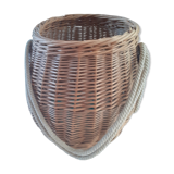 Old rattan basket. round with 2 rope handles.