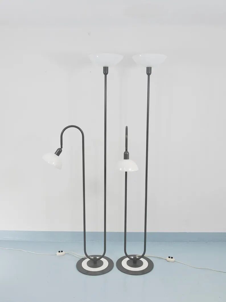 2 Postmodern 1980s Memphis Style Uplighter Floor Lamps, Torchiere, Italy, 1980s