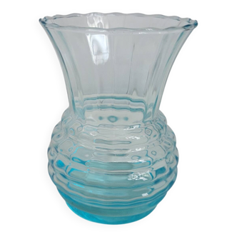 Vase en verre bleu cannelé 70's