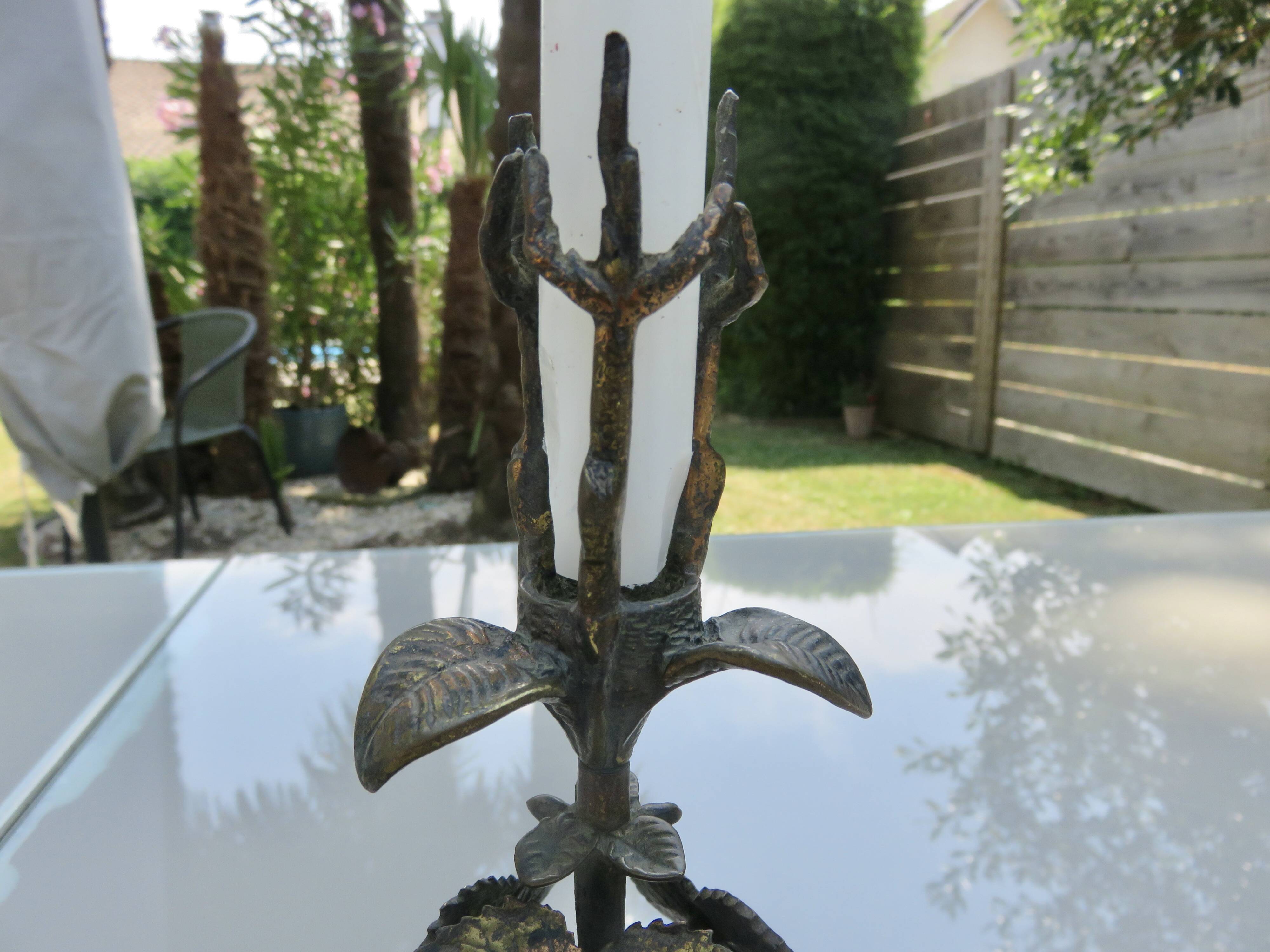 Floral bronze candlestick, Art Nouveau style, 1930s-1940s.