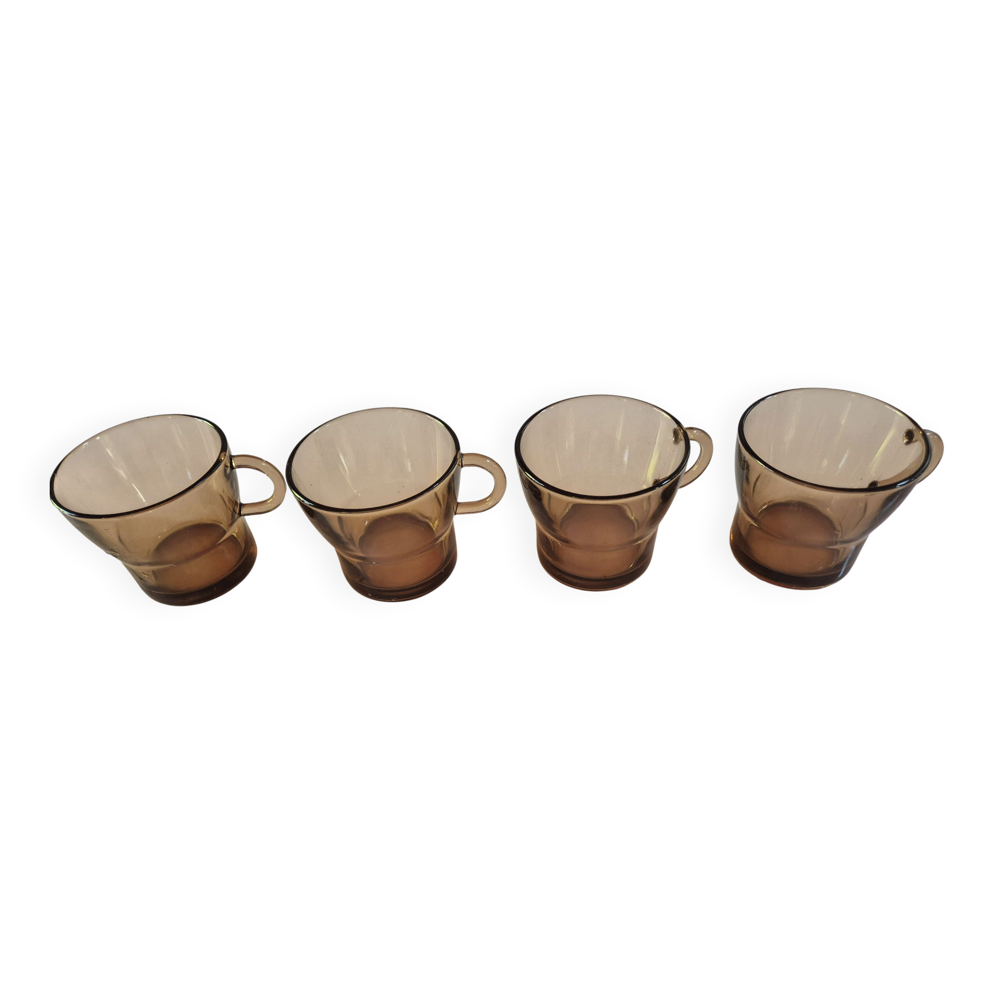 set of 4 vintage brown smoked glass cups with handles