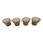 set of 4 vintage brown smoked glass cups with handles