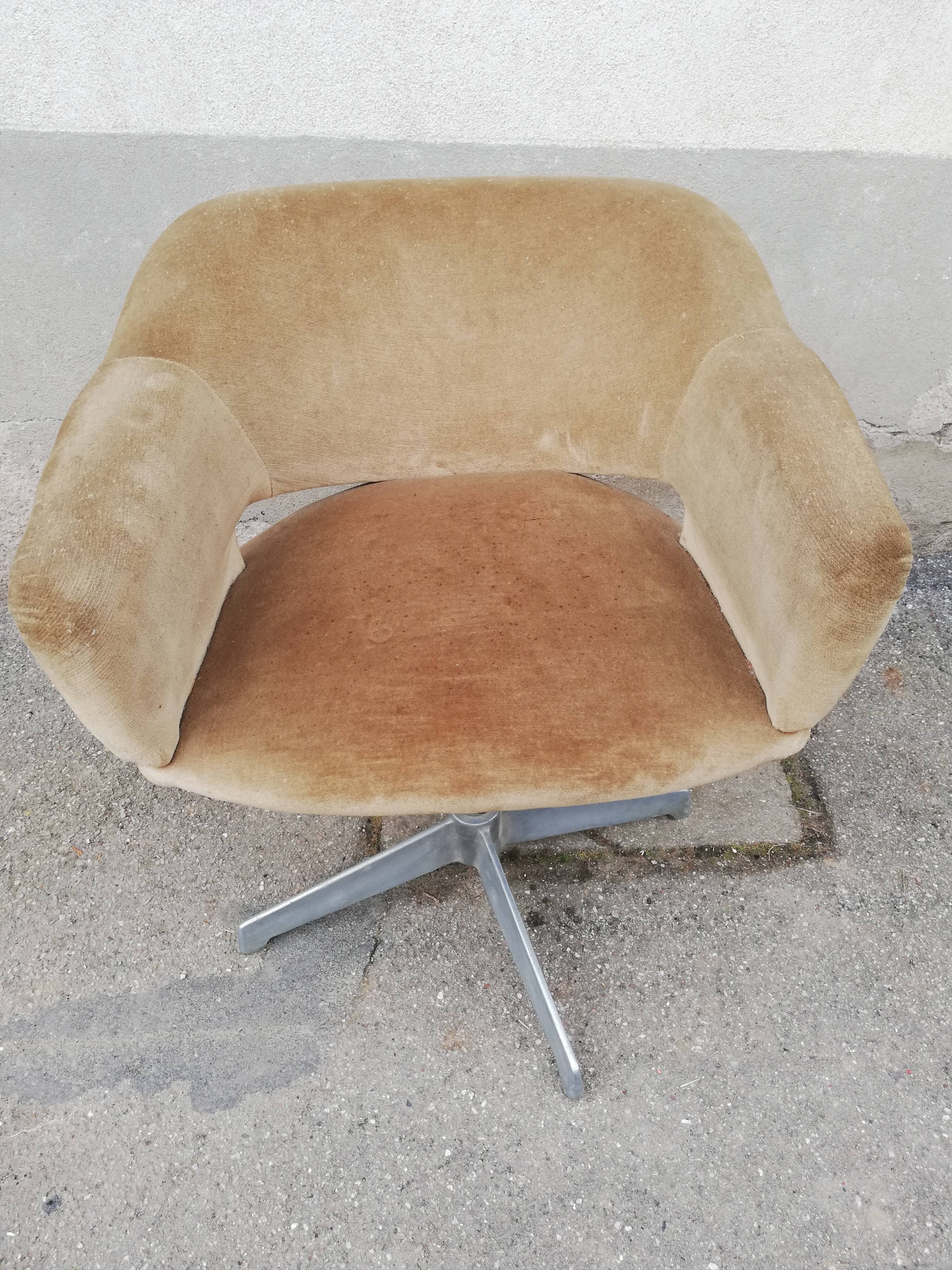 Fauteuil de bureau vintage velours moutarde