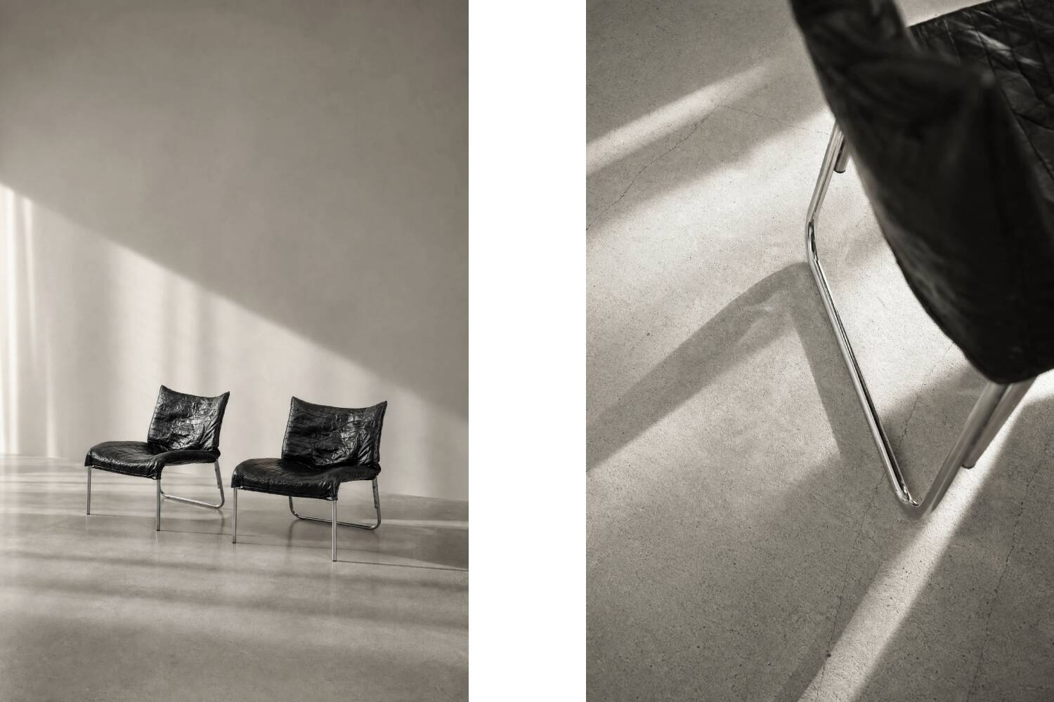 Chaises longues en cuir noir patchwork suédoises modernes du milieu du siècle d'IKEA
