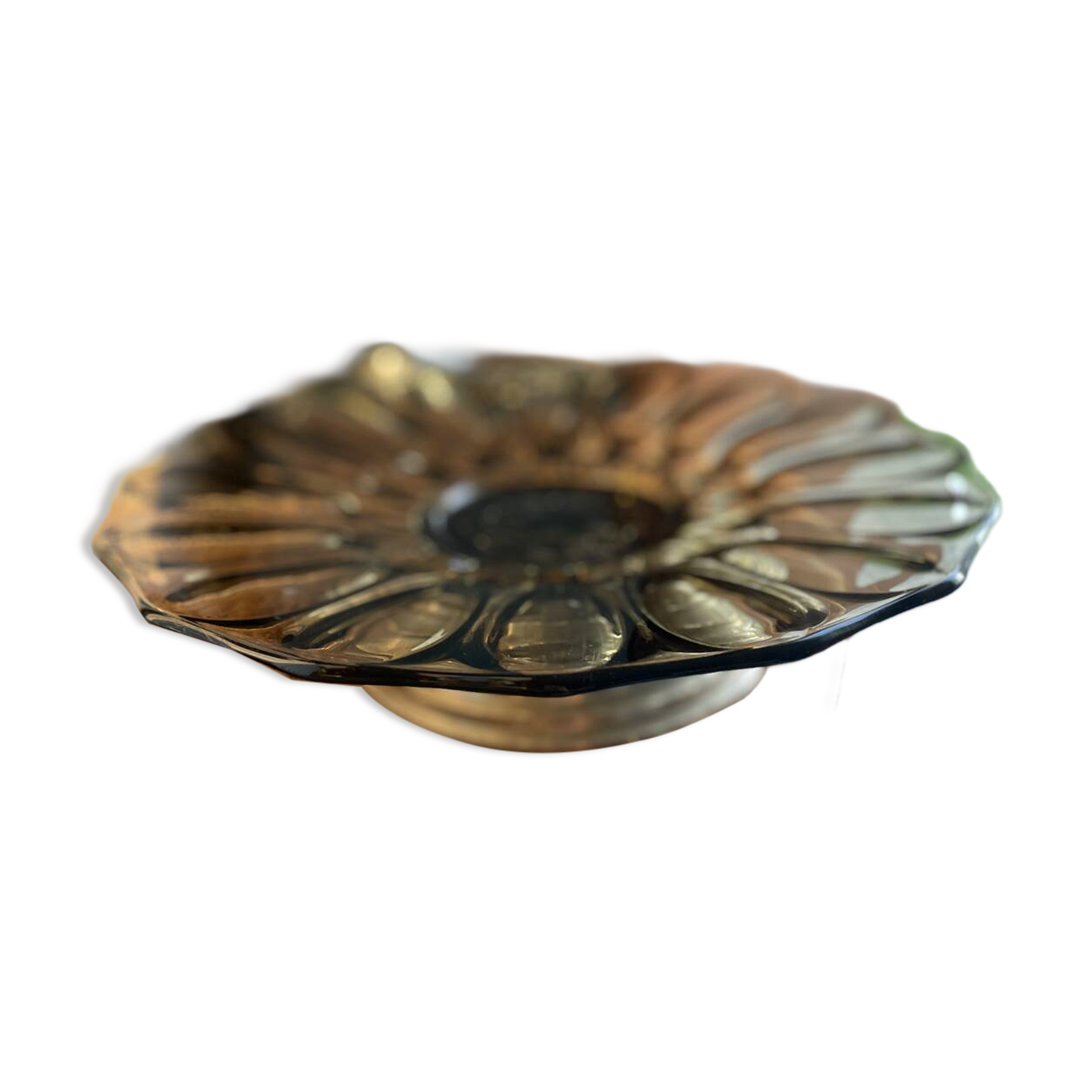 Vintage fruit bowl – 1970s, sculpted smoked glass