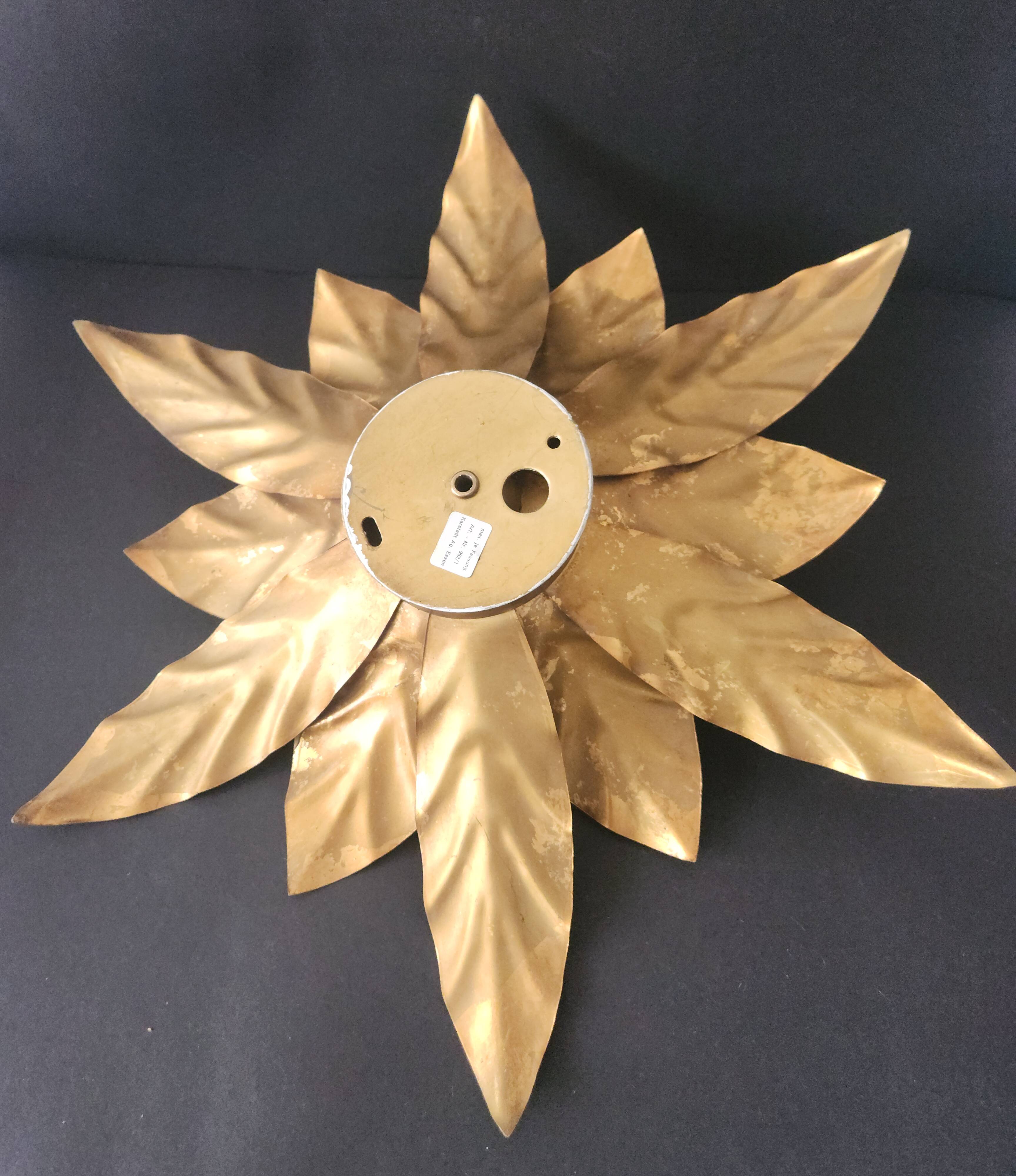 Hollywood Regency Florentine Flower-Shaped Gilt Flush Mount Hans Kögl Italy