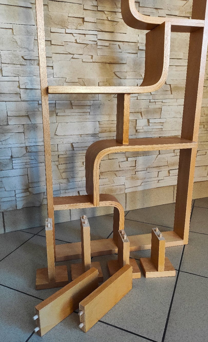 Bent plywood wall, bookcase, flowerbed, Volak by Holesov, 1960s Czechoslovakia