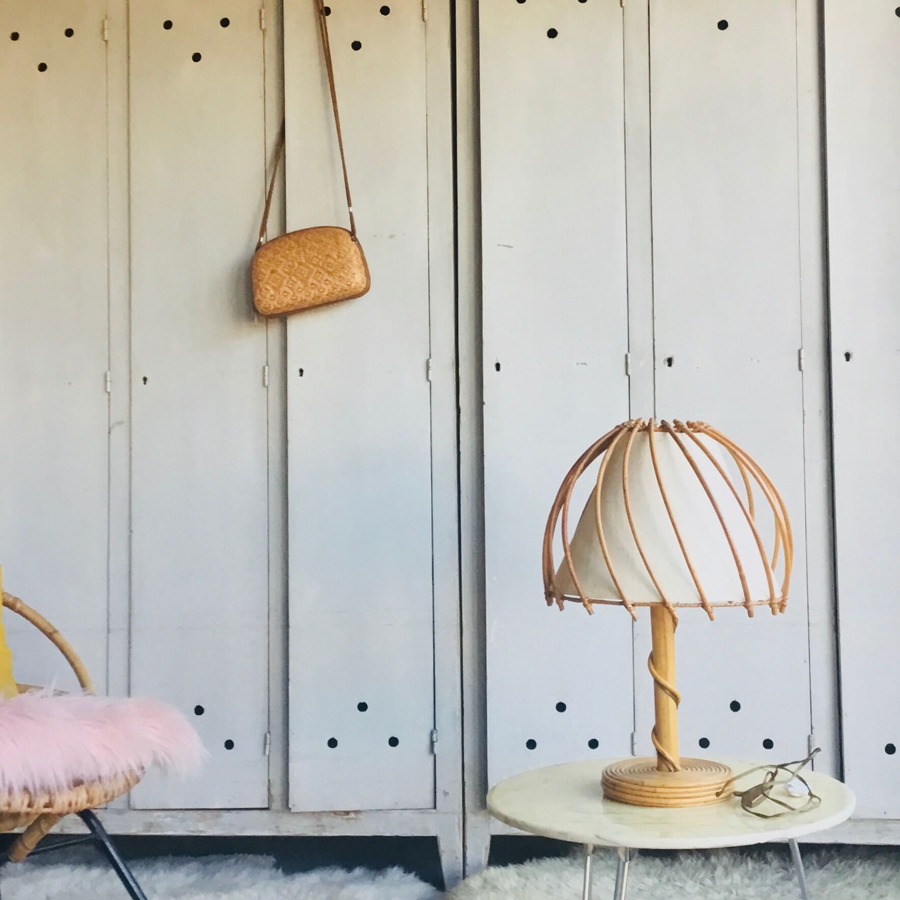 Large vintage rattan lamp - 1960