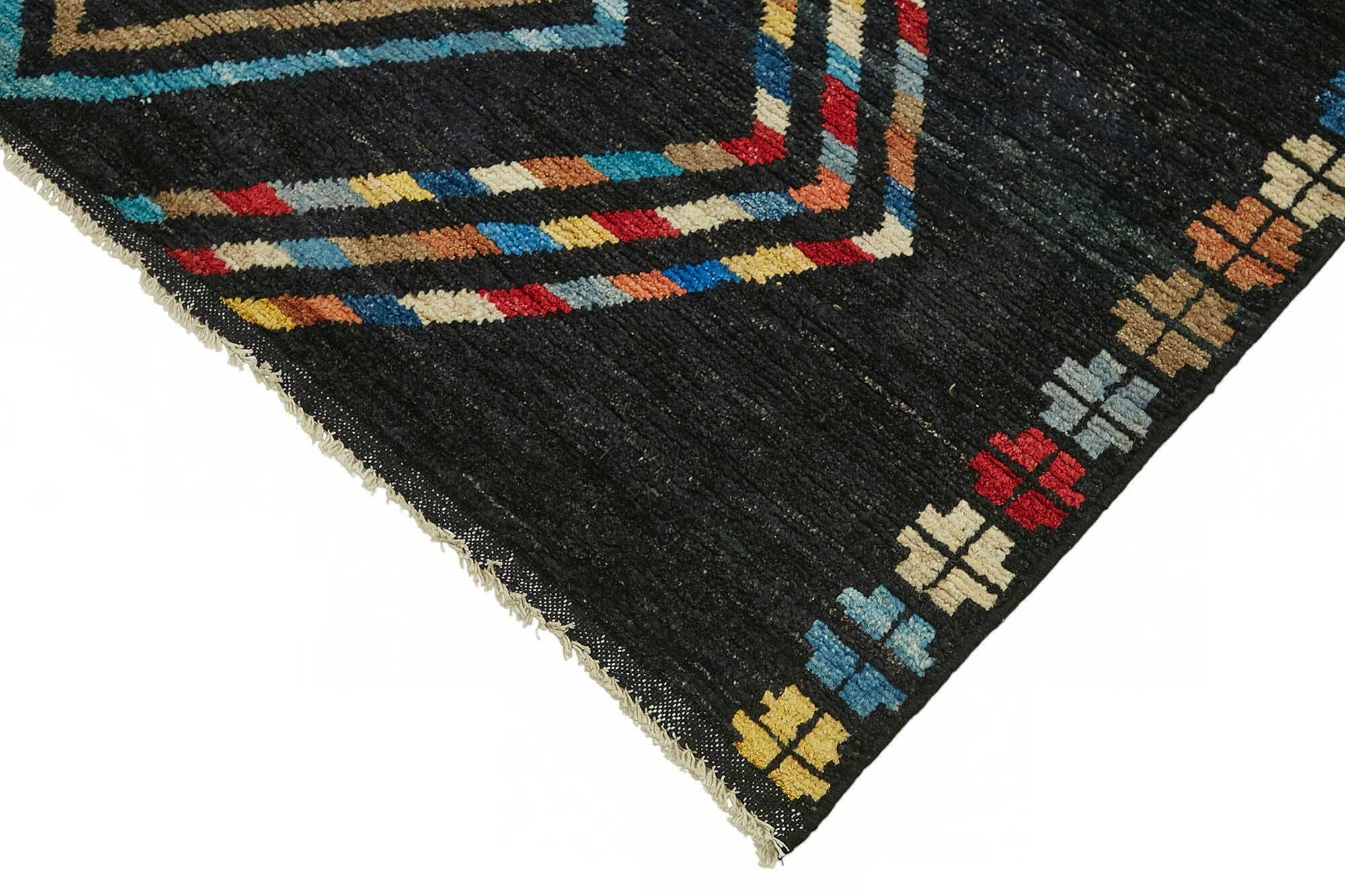 Hand-Knotted Turkish Contemporary 172 cm x 241 cm Black Wool Carpet