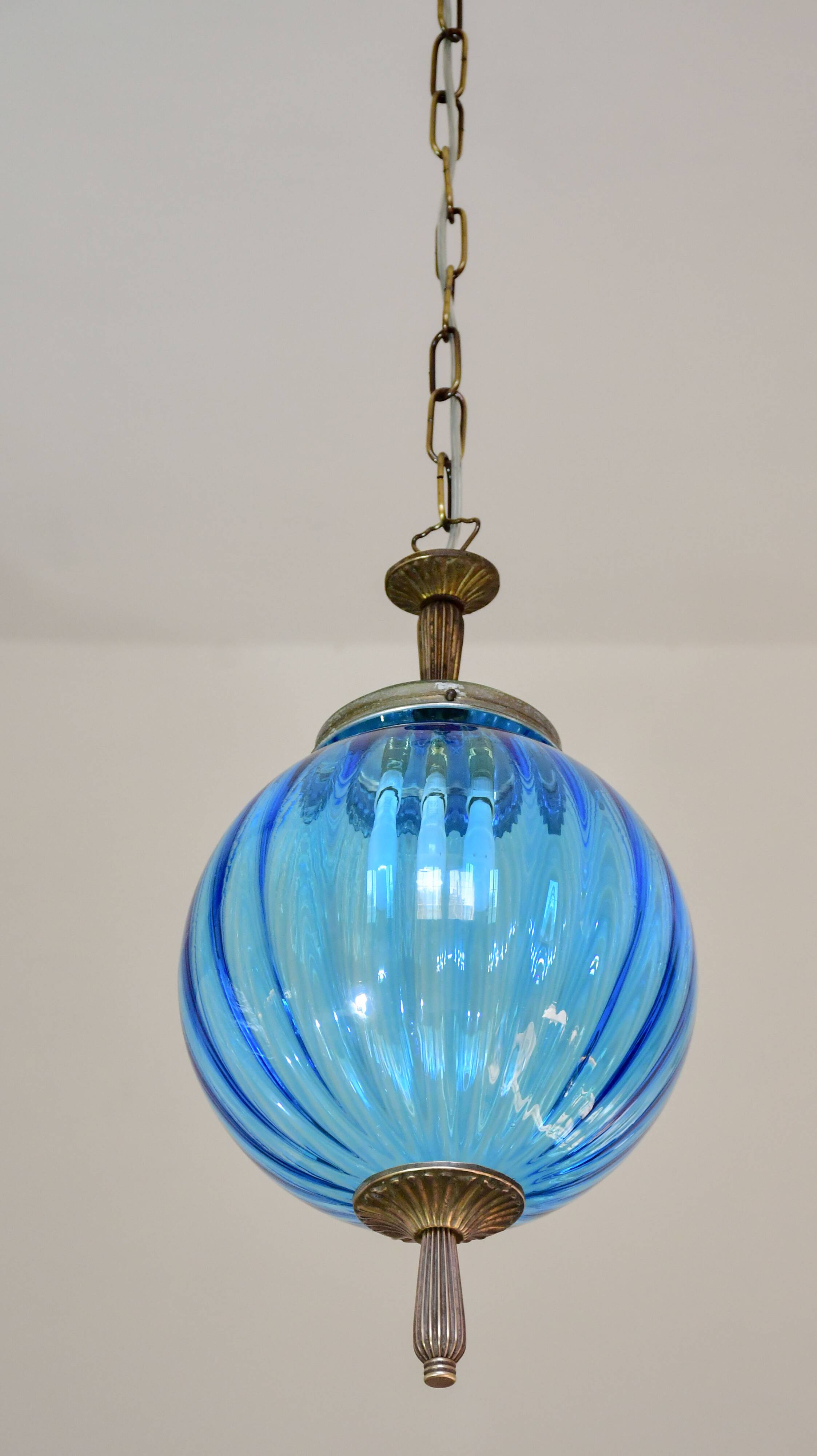 Set of 2 charming vintage Murano blue glass pendant lights, 1960
