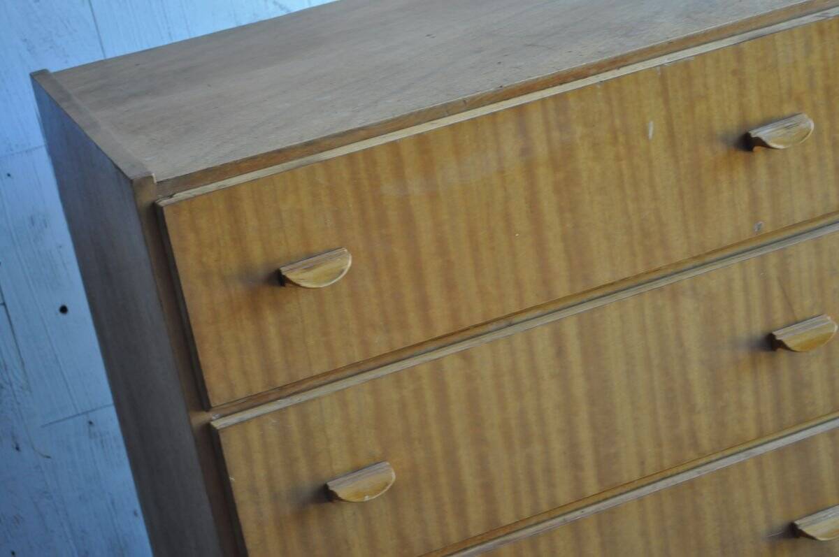 Brown Scandinavian chest of drawers in plywood, 4 drawers, Mid-Century style (1960s)