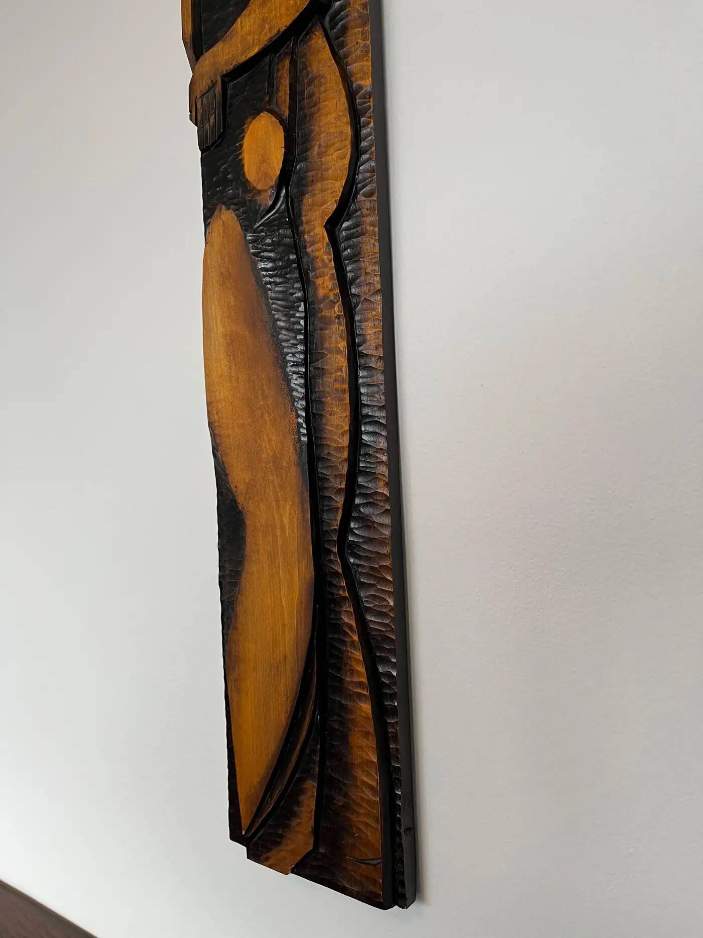 Big midcentury design wall wood decoration / lovers, 1960s, Czechoslovakia